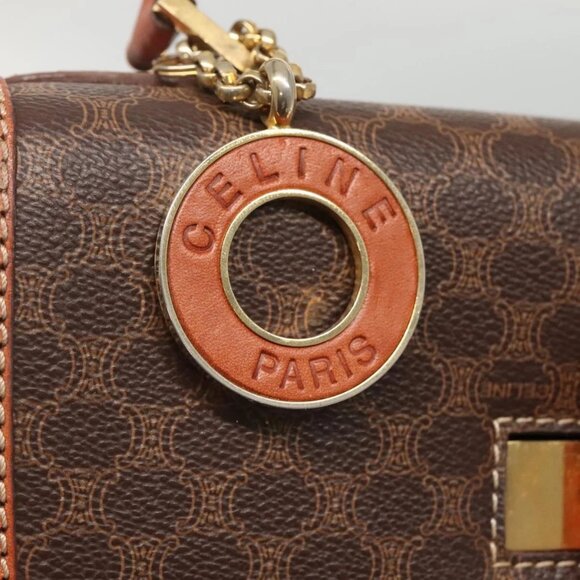 CELINE Macadam Canvas Hand Bag PVC Leather Brown Gold - Picture 11 of 15